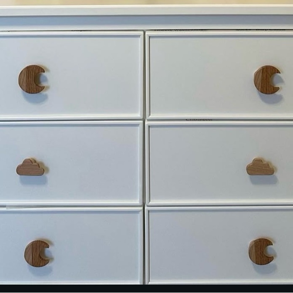 Moon and cloud wood dresser handles